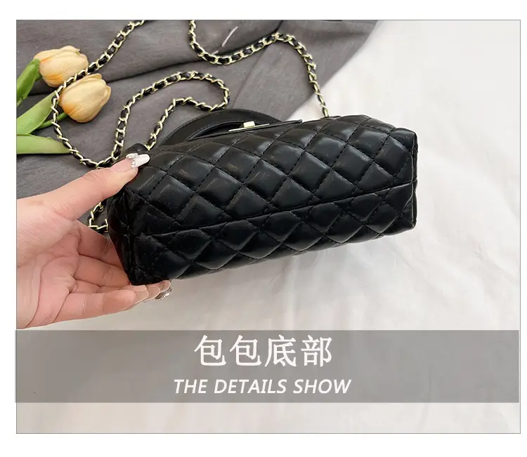 Black Embroidered Rhombus Chain Bag for Women — feature 9