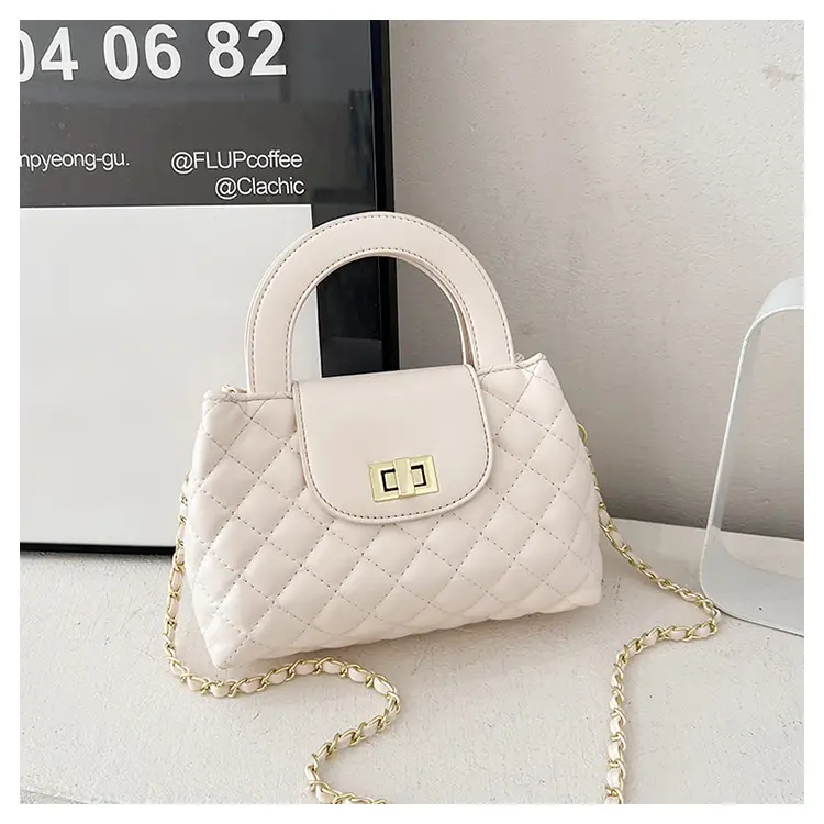 Black Embroidered Rhombus Chain Bag for Women - Image 2