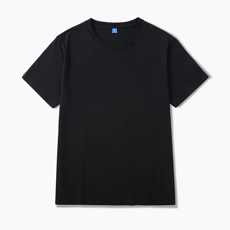 Men's 200g Pure Cotton Black T-Shirt Round Neck Short Sleeve