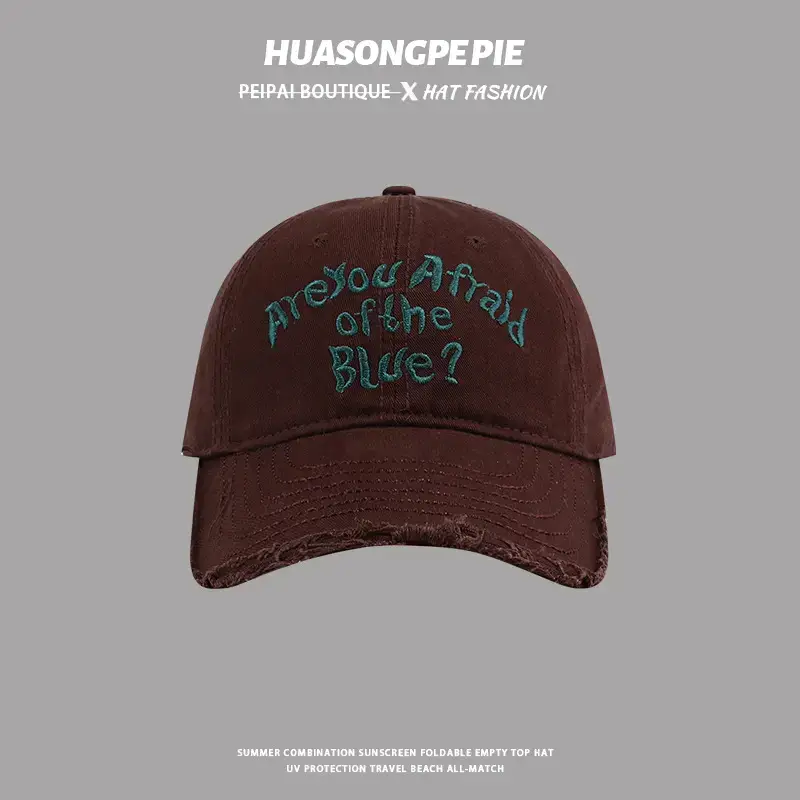 2024 Men Women Beige Ripped Baseball Cap "Are You Afraid of the Blue?" — feature 7