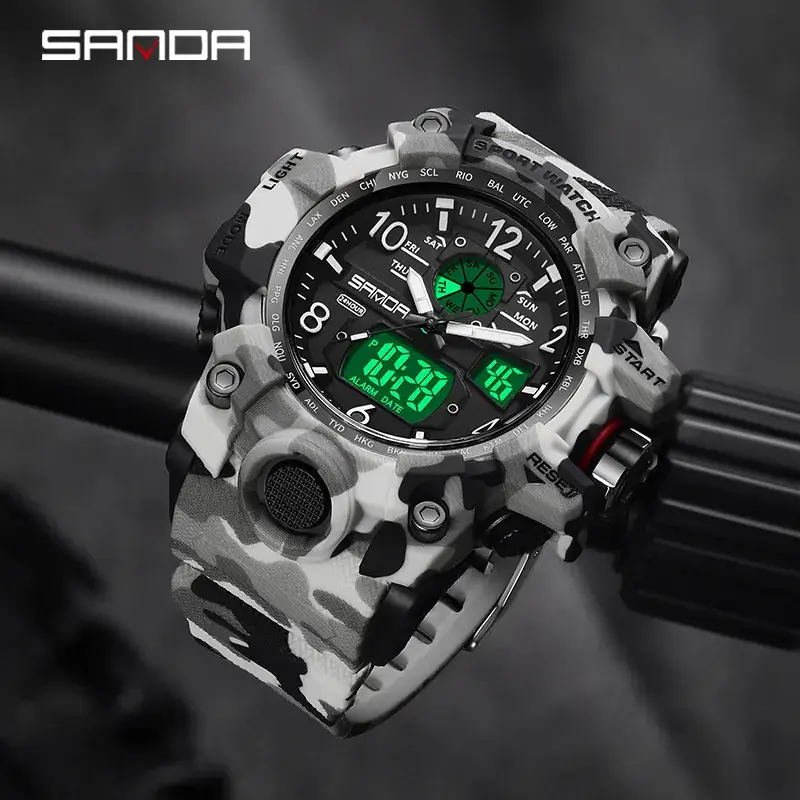 Sanda Military Camouflage Digital Watch Black Waterproof - Image 26