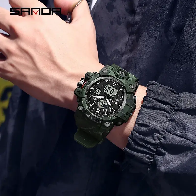 Sanda Military Camouflage Digital Watch Black Waterproof - Image 27
