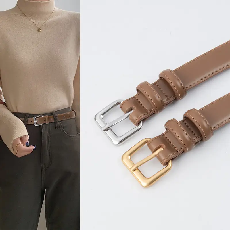 Women's Genuine Leather Belt with Gold Buckle - Image 19