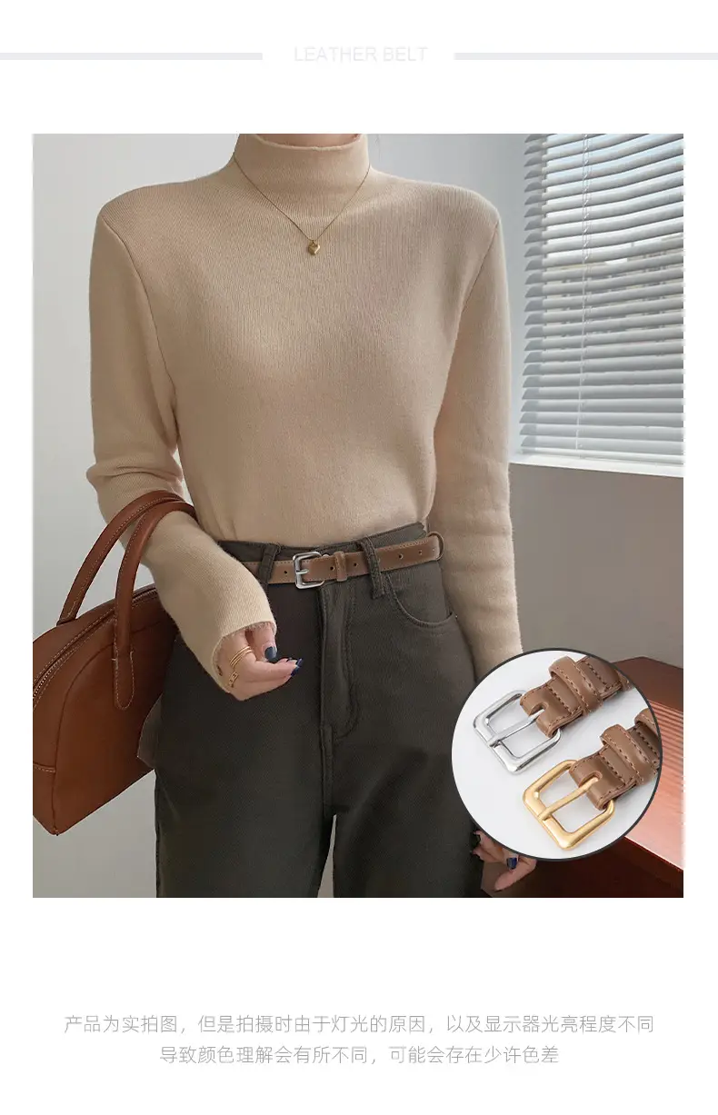 Women's Genuine Leather Belt with Gold Buckle β feature 2