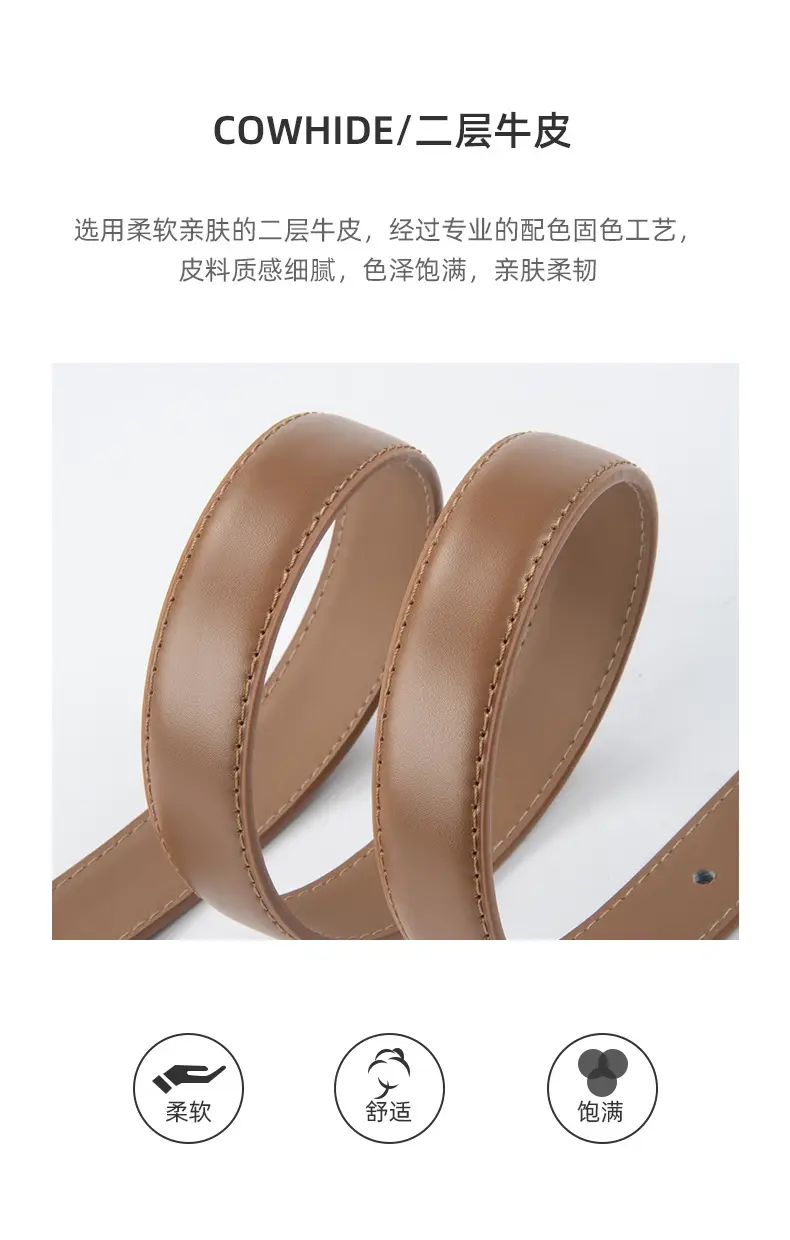 Women's Genuine Leather Belt with Gold Buckle β feature 6