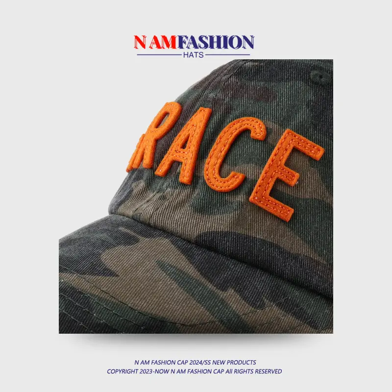 Men Camo Baseball Cap with "BRACE" Embroidery — feature 6