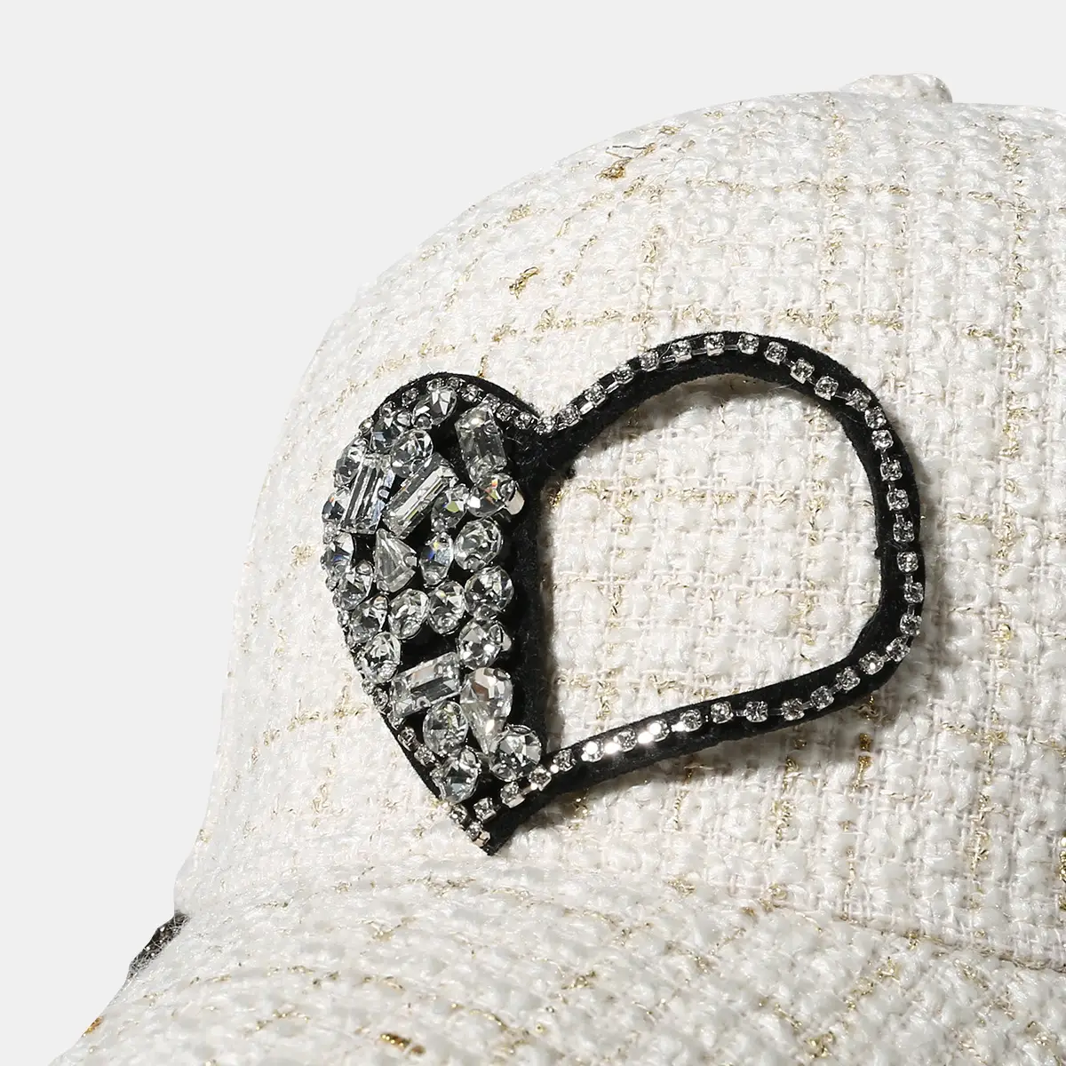 Women's Black Embroidered Baseball Cap with Heart Design