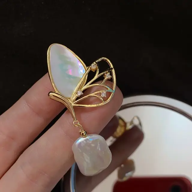 Butterfly Pearl Brooch for Women Gold Plated - Image 5