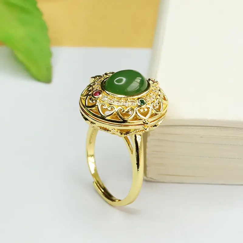 Jasper Green Jade Ring with Gold Plated Design — feature 9