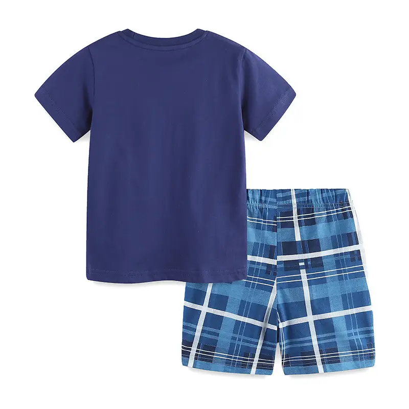 Boy's Blue Plaid T-Shirt Shorts Set Summer Small Medium