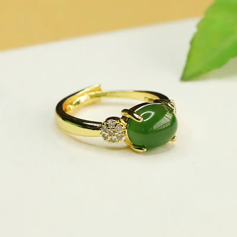 Green Jade Ring with Jasper & Diamond for Women - Image 2