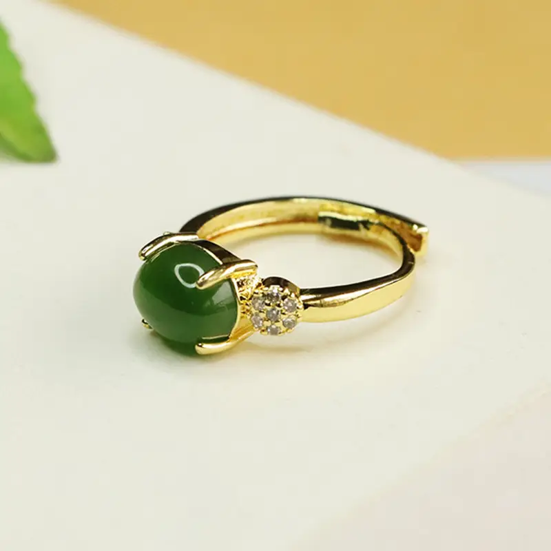 Green Jade Ring with Jasper & Diamond for Women - Image 3