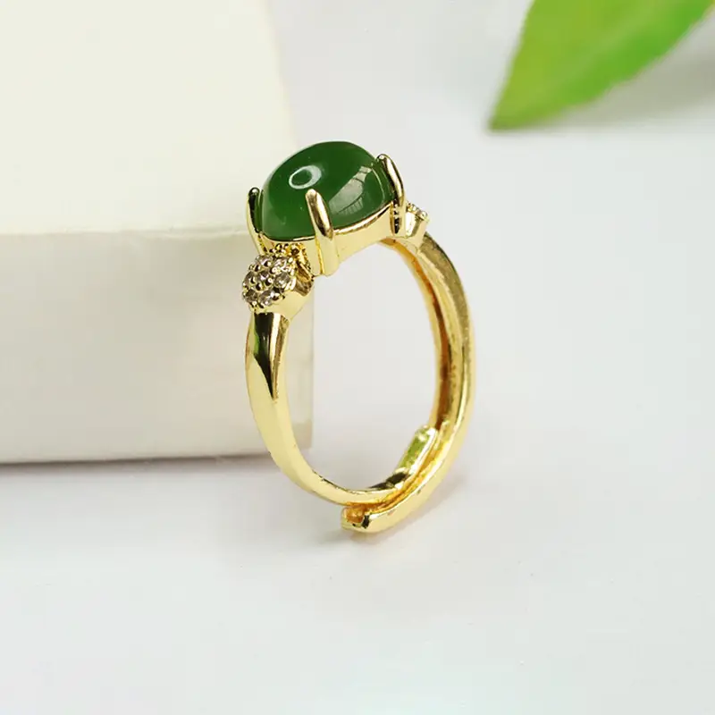 Green Jade Ring with Jasper & Diamond for Women - Image 4