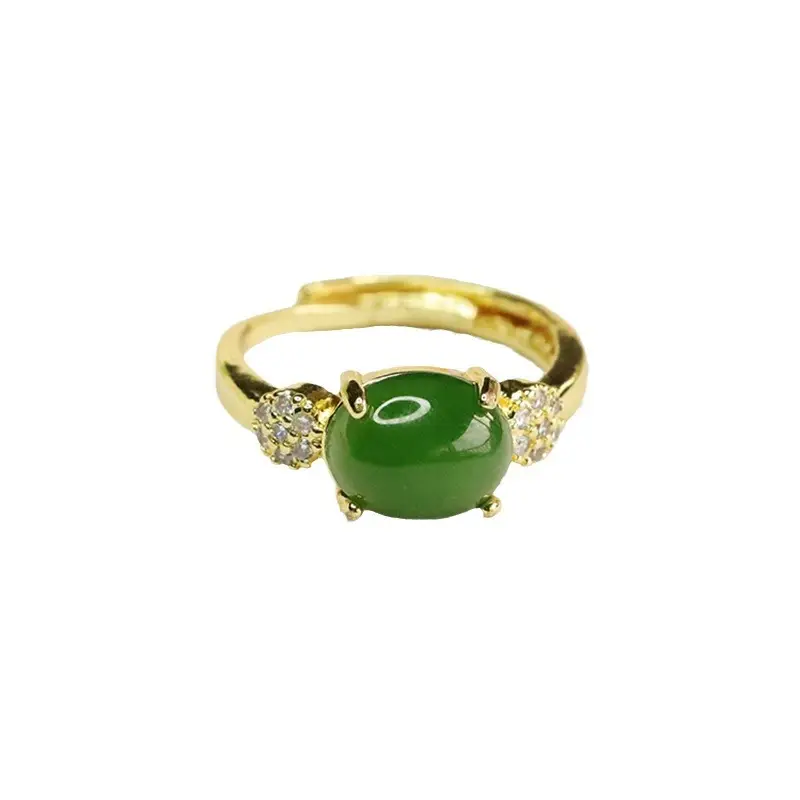 Green Jade Ring with Jasper & Diamond for Women - Image 5