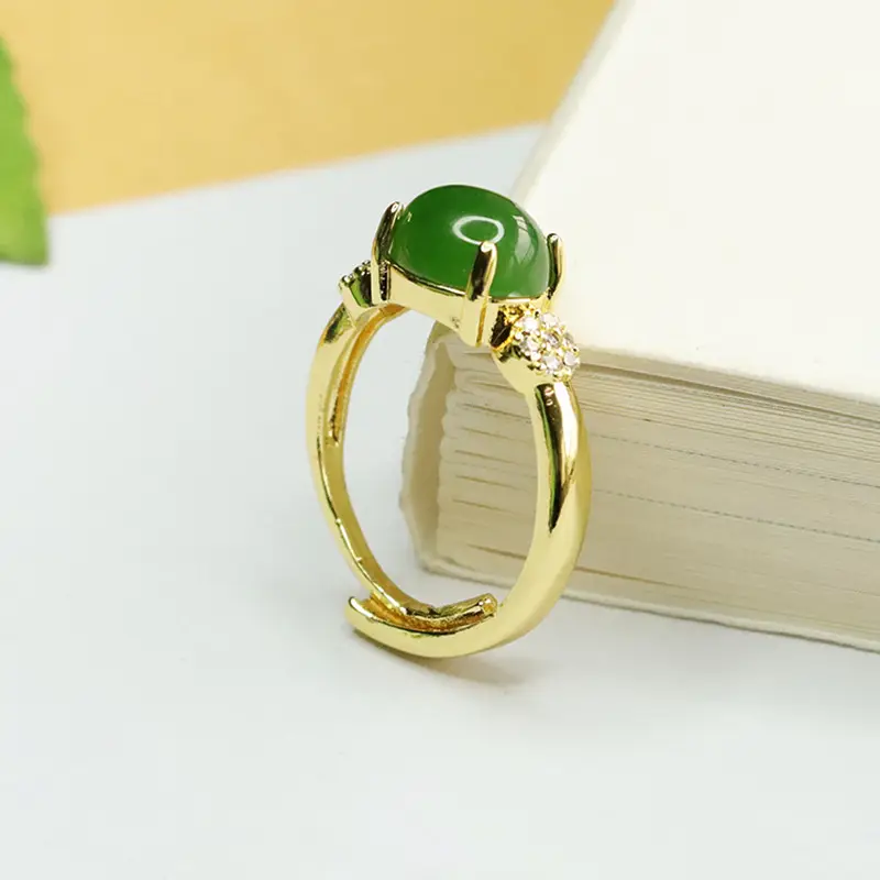 Green Jade Ring with Jasper & Diamond for Women — feature 10