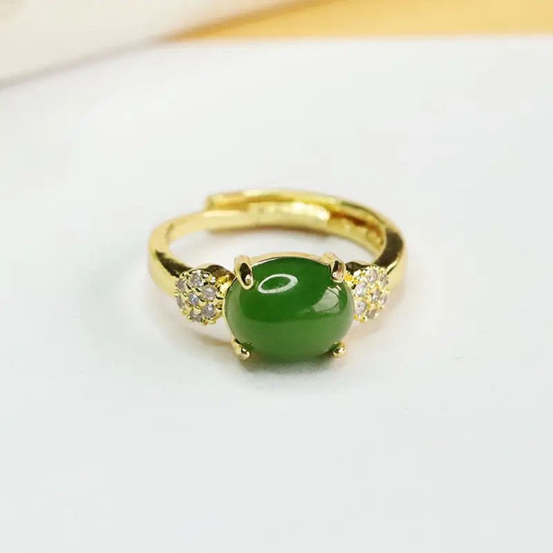 Green Jade Ring with Jasper & Diamond for Women — feature 7