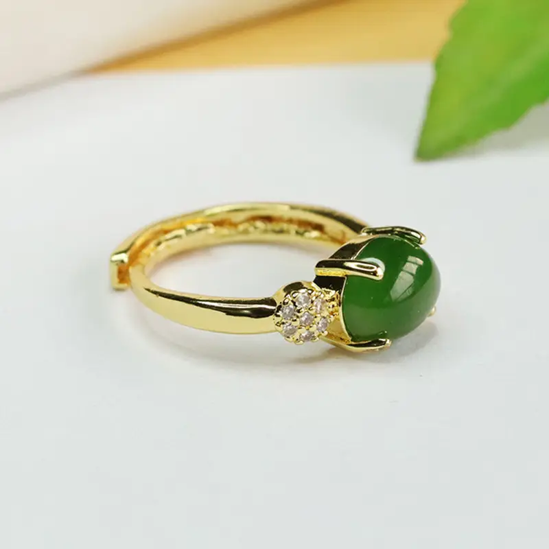 Green Jade Ring with Jasper & Diamond for Women — feature 9