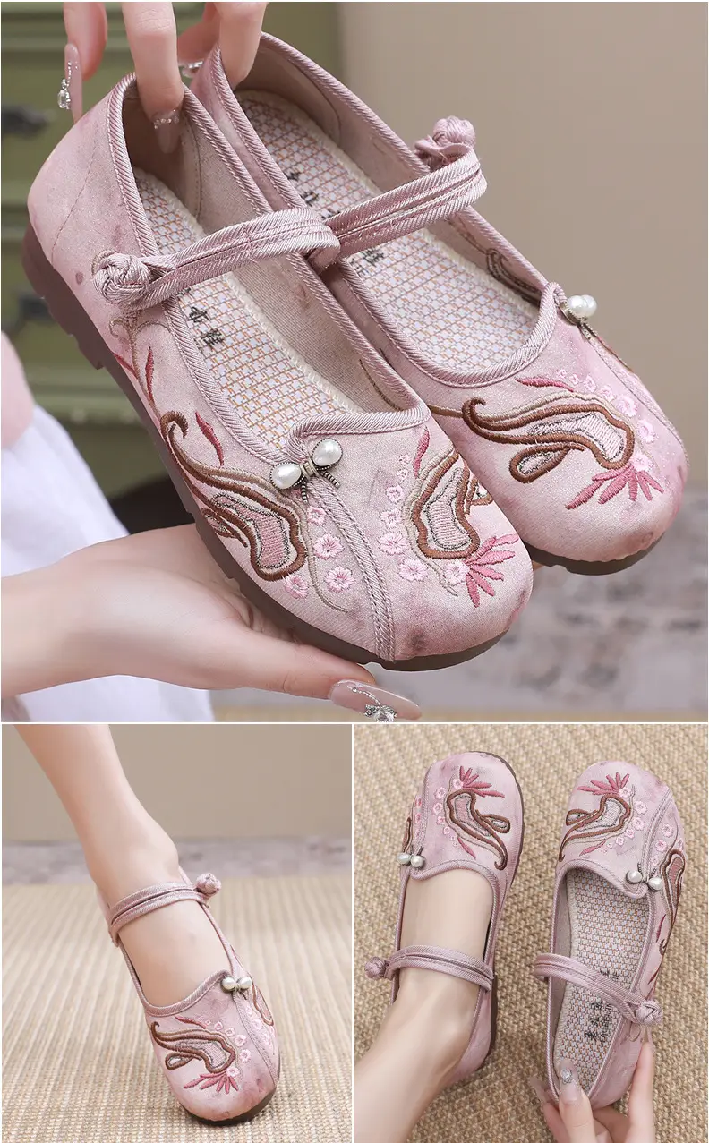 Retro Style Han Dynasty Shoes, Old Beijing Cloth Shoes for Women, Shallow Mouth, Comfortable and Breathable Ethnic Style Women's Shoes, Flat Heel, Soft Sole Embroidered Shoes — feature 12