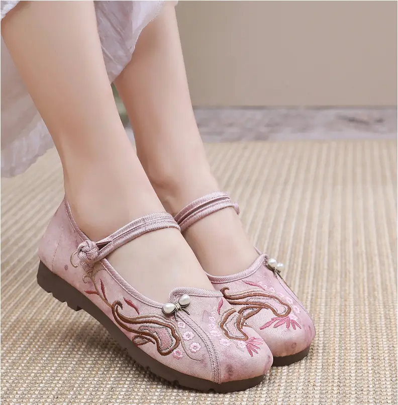 Retro Style Han Dynasty Shoes, Old Beijing Cloth Shoes for Women, Shallow Mouth, Comfortable and Breathable Ethnic Style Women's Shoes, Flat Heel, Soft Sole Embroidered Shoes — feature 14