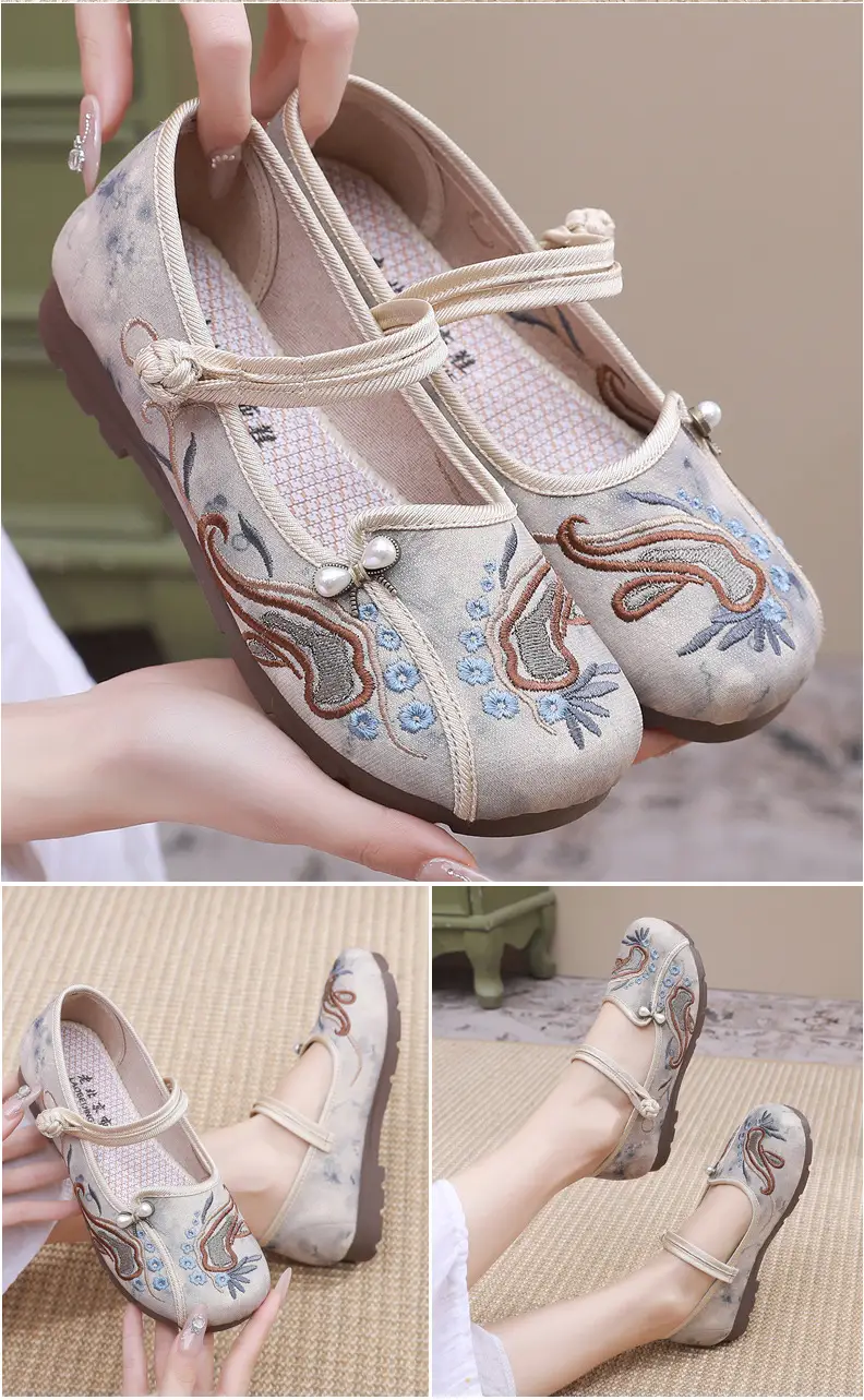 Retro Style Han Dynasty Shoes, Old Beijing Cloth Shoes for Women, Shallow Mouth, Comfortable and Breathable Ethnic Style Women's Shoes, Flat Heel, Soft Sole Embroidered Shoes — feature 17
