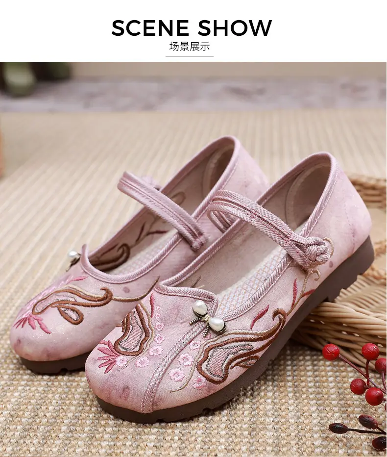 Retro Style Han Dynasty Shoes, Old Beijing Cloth Shoes for Women, Shallow Mouth, Comfortable and Breathable Ethnic Style Women's Shoes, Flat Heel, Soft Sole Embroidered Shoes — feature 22