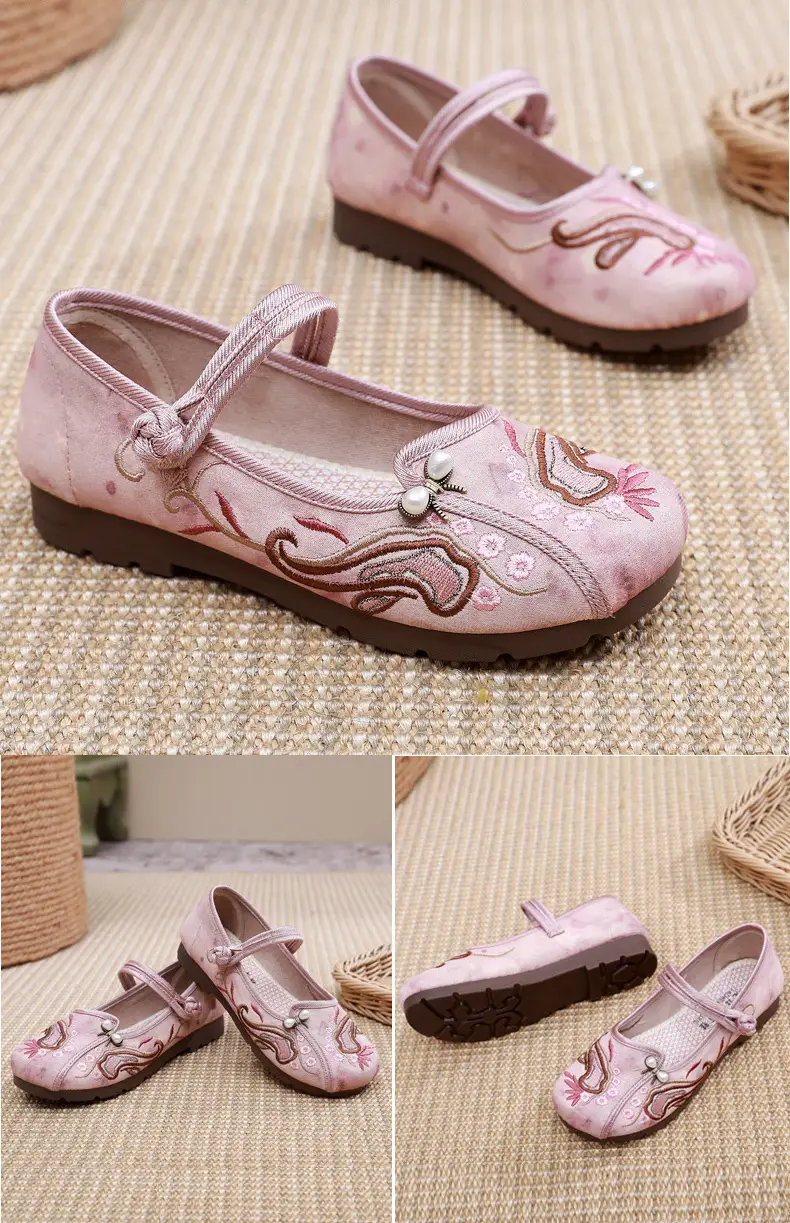 Retro Style Han Dynasty Shoes, Old Beijing Cloth Shoes for Women, Shallow Mouth, Comfortable and Breathable Ethnic Style Women's Shoes, Flat Heel, Soft Sole Embroidered Shoes — feature 23