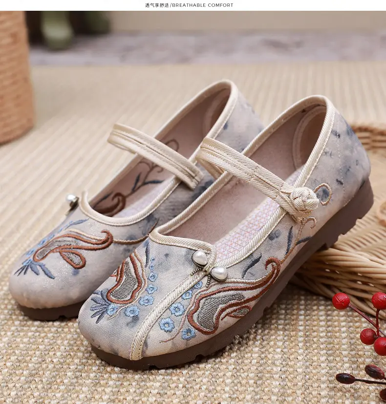 Retro Style Han Dynasty Shoes, Old Beijing Cloth Shoes for Women, Shallow Mouth, Comfortable and Breathable Ethnic Style Women's Shoes, Flat Heel, Soft Sole Embroidered Shoes — feature 25