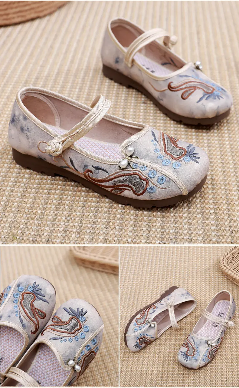 Retro Style Han Dynasty Shoes, Old Beijing Cloth Shoes for Women, Shallow Mouth, Comfortable and Breathable Ethnic Style Women's Shoes, Flat Heel, Soft Sole Embroidered Shoes — feature 26