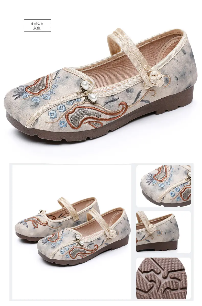 Retro Style Han Dynasty Shoes, Old Beijing Cloth Shoes for Women, Shallow Mouth, Comfortable and Breathable Ethnic Style Women's Shoes, Flat Heel, Soft Sole Embroidered Shoes — feature 31
