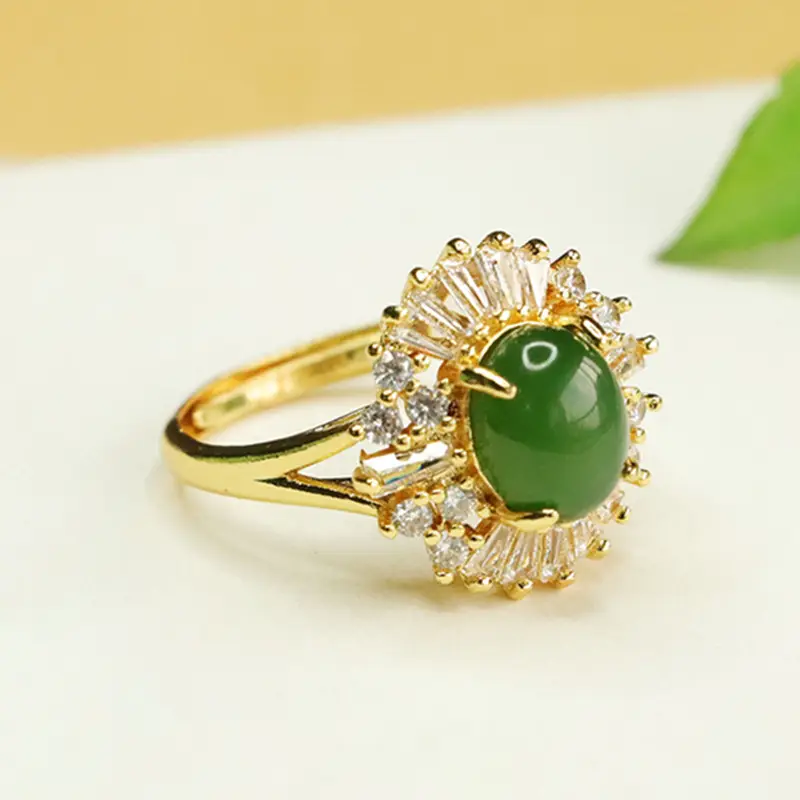 Green Jade Jasper Ring for Women with Diamond Set - Image 3