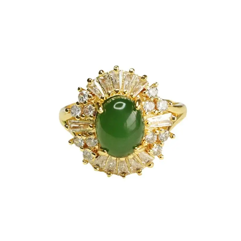 Green Jade Jasper Ring for Women with Diamond Set - Image 6