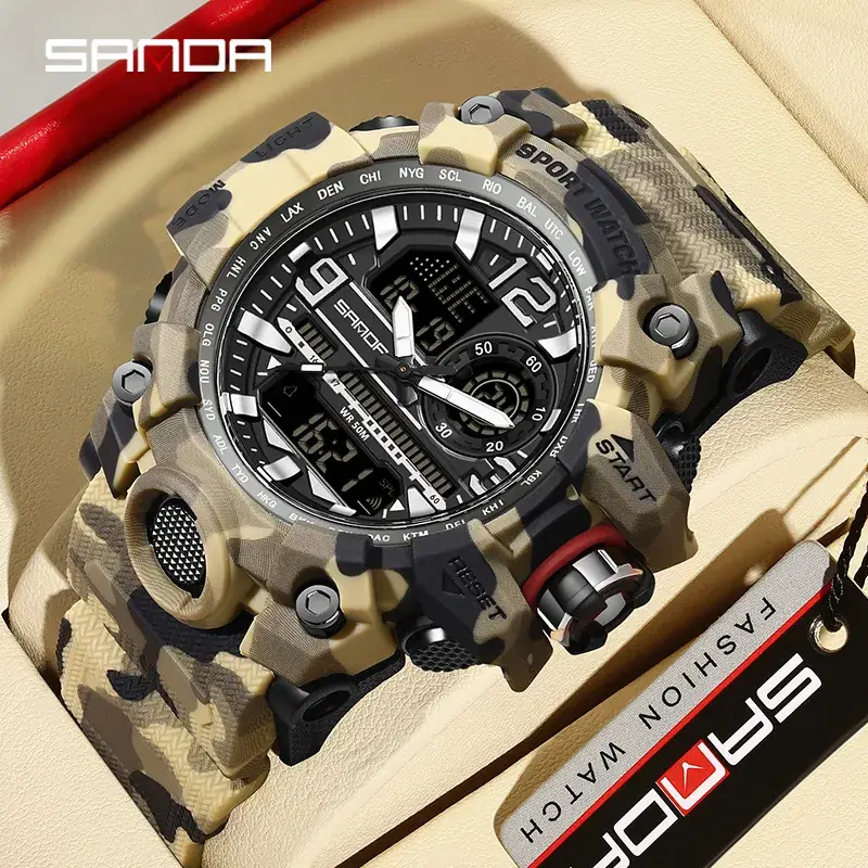 Sanda Camouflage Waterproof Electronic Watch for Men - Image 27