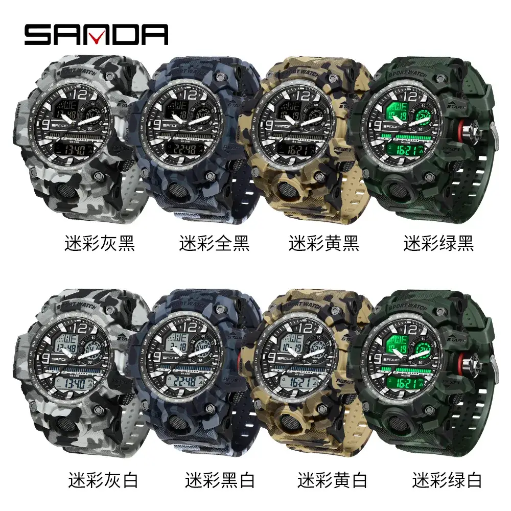Sanda Camouflage Waterproof Electronic Watch for Men - Image 28