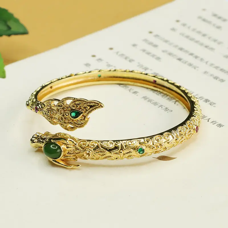 Jasper Dragon Bangle with Green Jade Set - Image 4