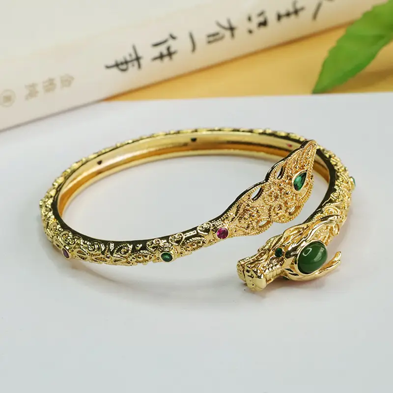 Jasper Dragon Bangle with Green Jade Set — feature 10