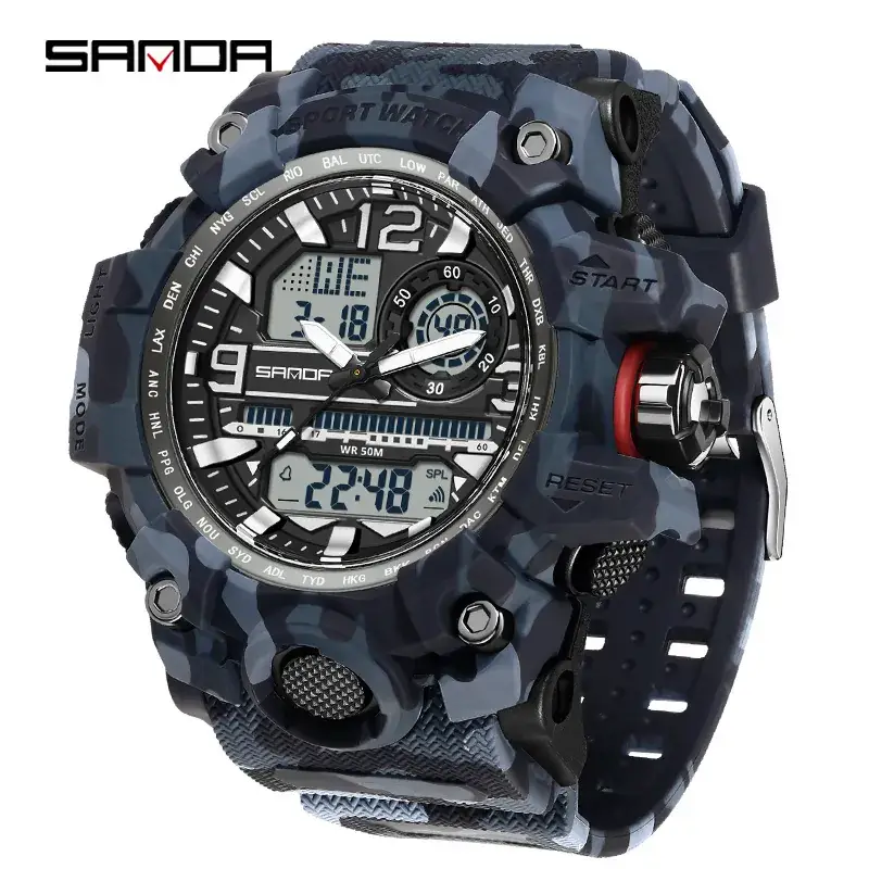 Sanda Military Camouflage Electronic Watch with Dual Display - Image 29