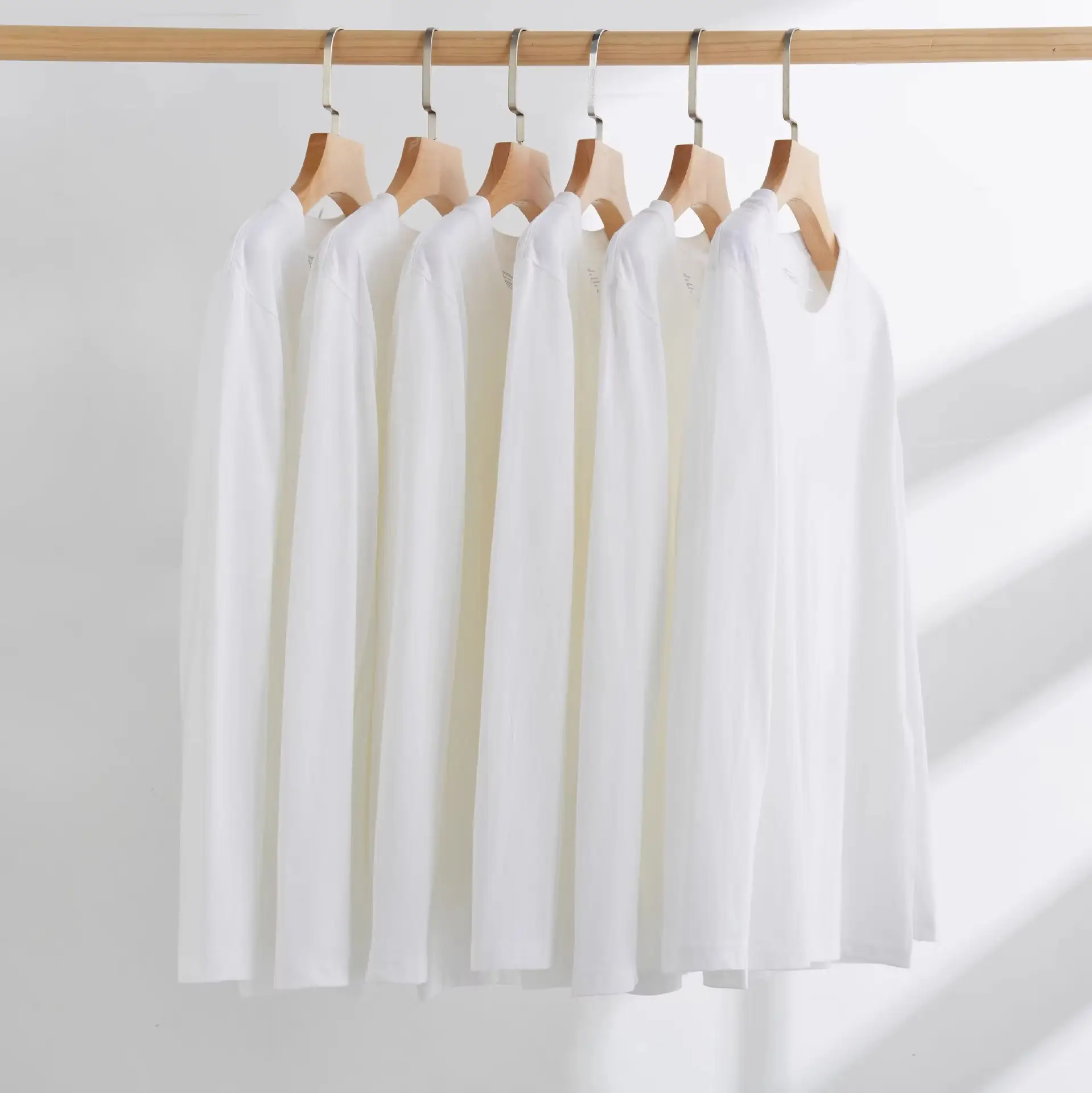 Men Cotton Long Sleeve T-Shirt White Loose Fit - Image 5
