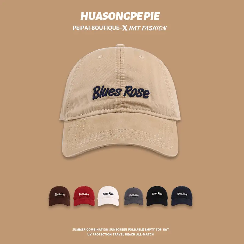 Embroidered English Baseball Cap Beige with "Blues Rose" Design - Image 8