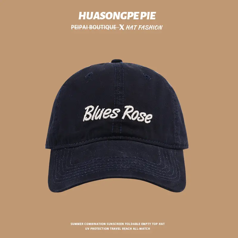 Embroidered English Baseball Cap Beige with "Blues Rose" Design - Image 5