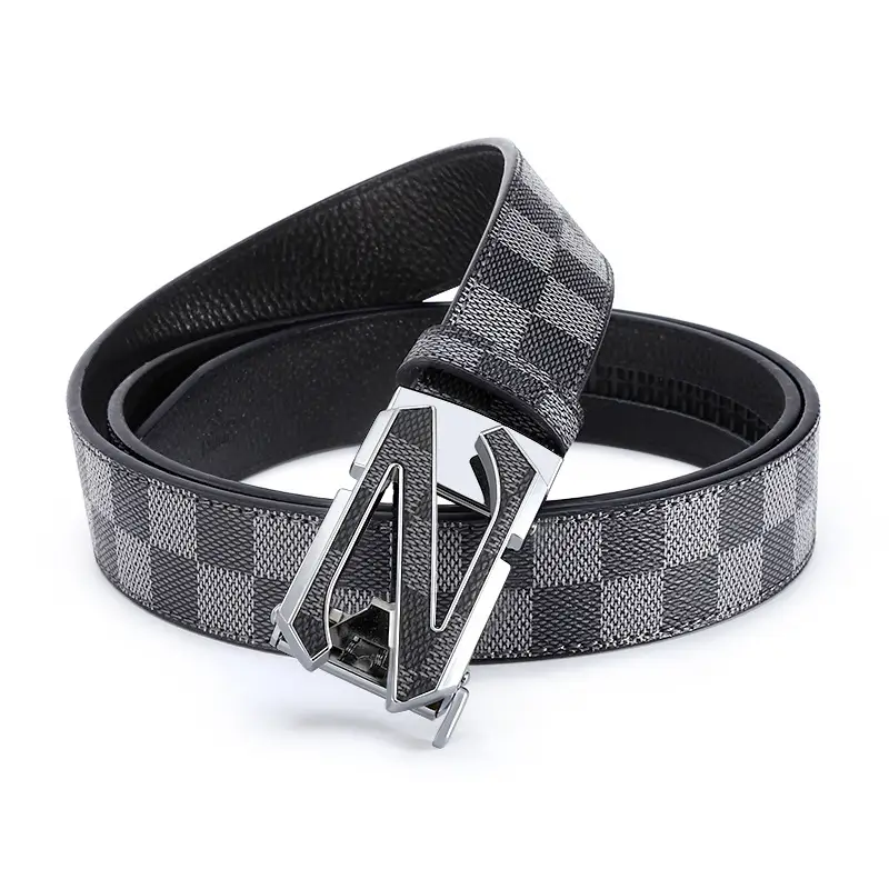 Men's Black Plaid Automatic Buckle Belt - Image 5