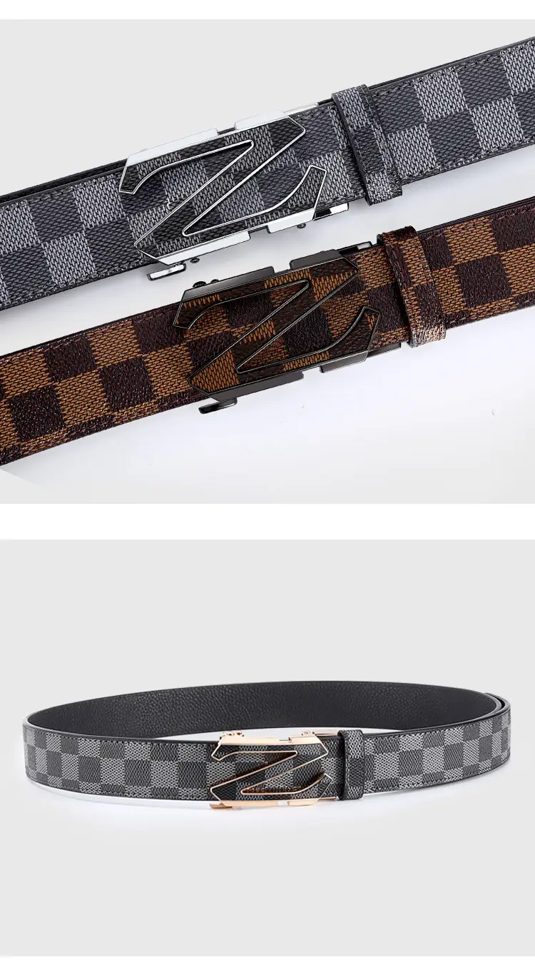 Men's Black Plaid Automatic Buckle Belt — feature 11