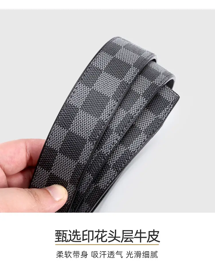 Men's Black Plaid Automatic Buckle Belt — feature 3