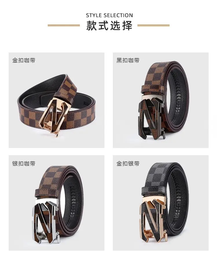 Men's Black Plaid Automatic Buckle Belt — feature 5
