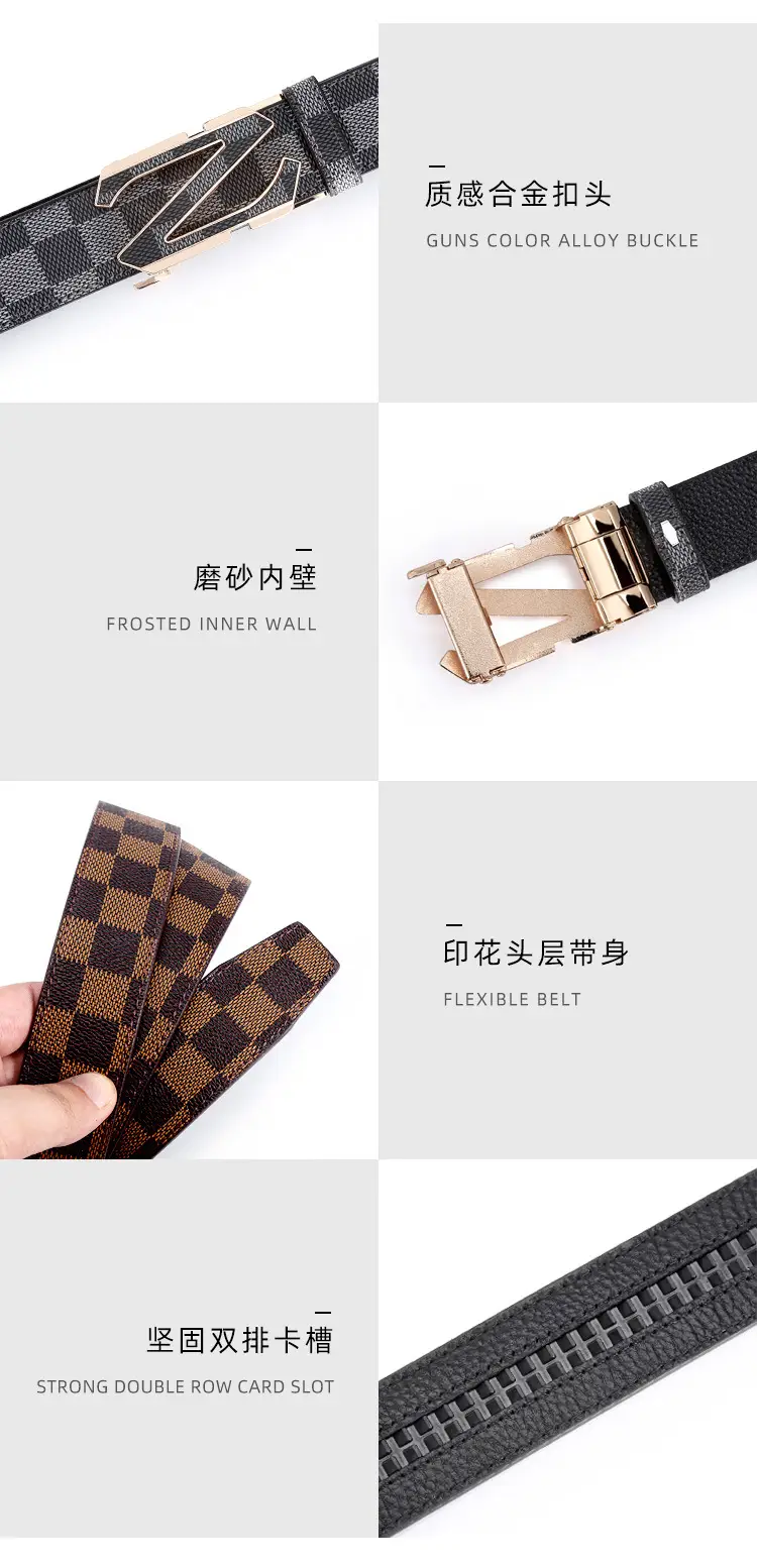 Men's Black Plaid Automatic Buckle Belt — feature 8