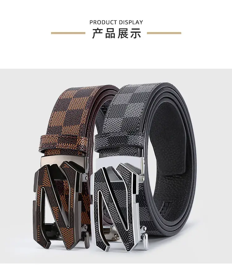 Men's Black Plaid Automatic Buckle Belt — feature 9