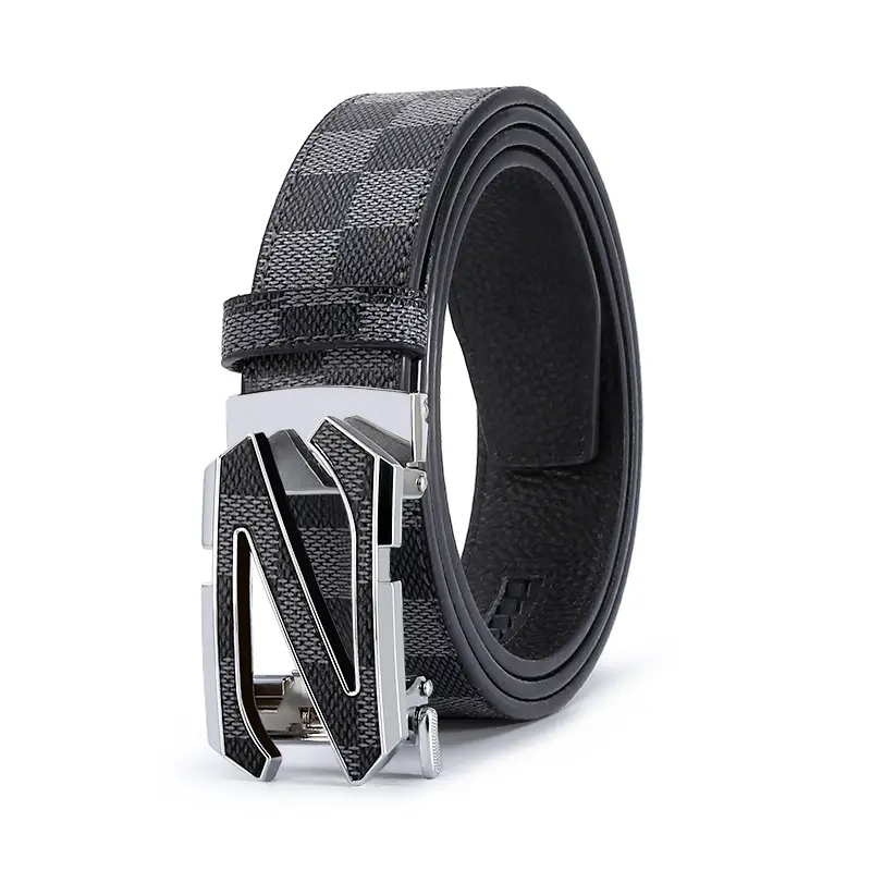 Men's Black Plaid Automatic Buckle Belt - Image 2