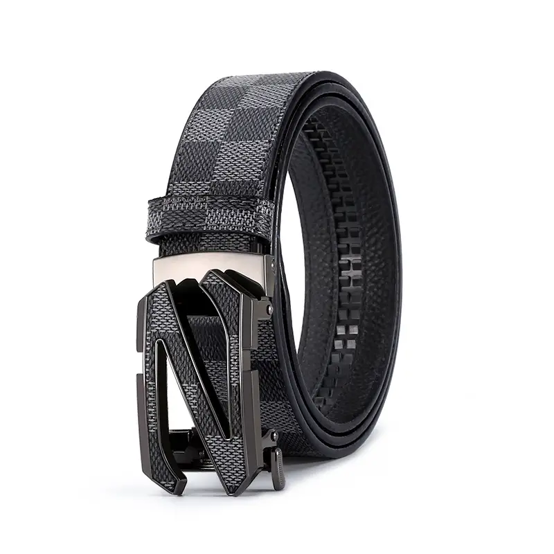Men's Black Plaid Automatic Buckle Belt - Image 3