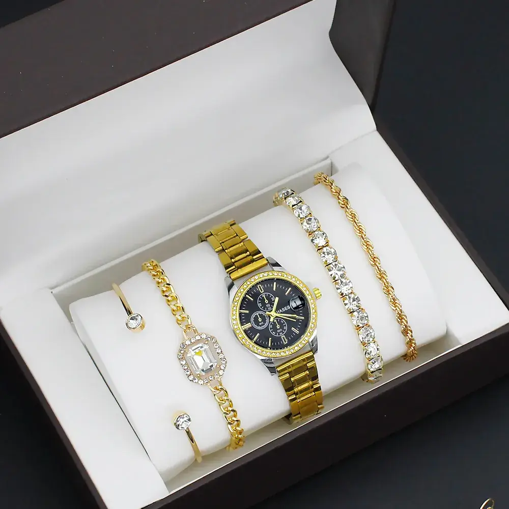 Gold Plated Women's Quartz Watch with Crystal Bracelet - Image 3