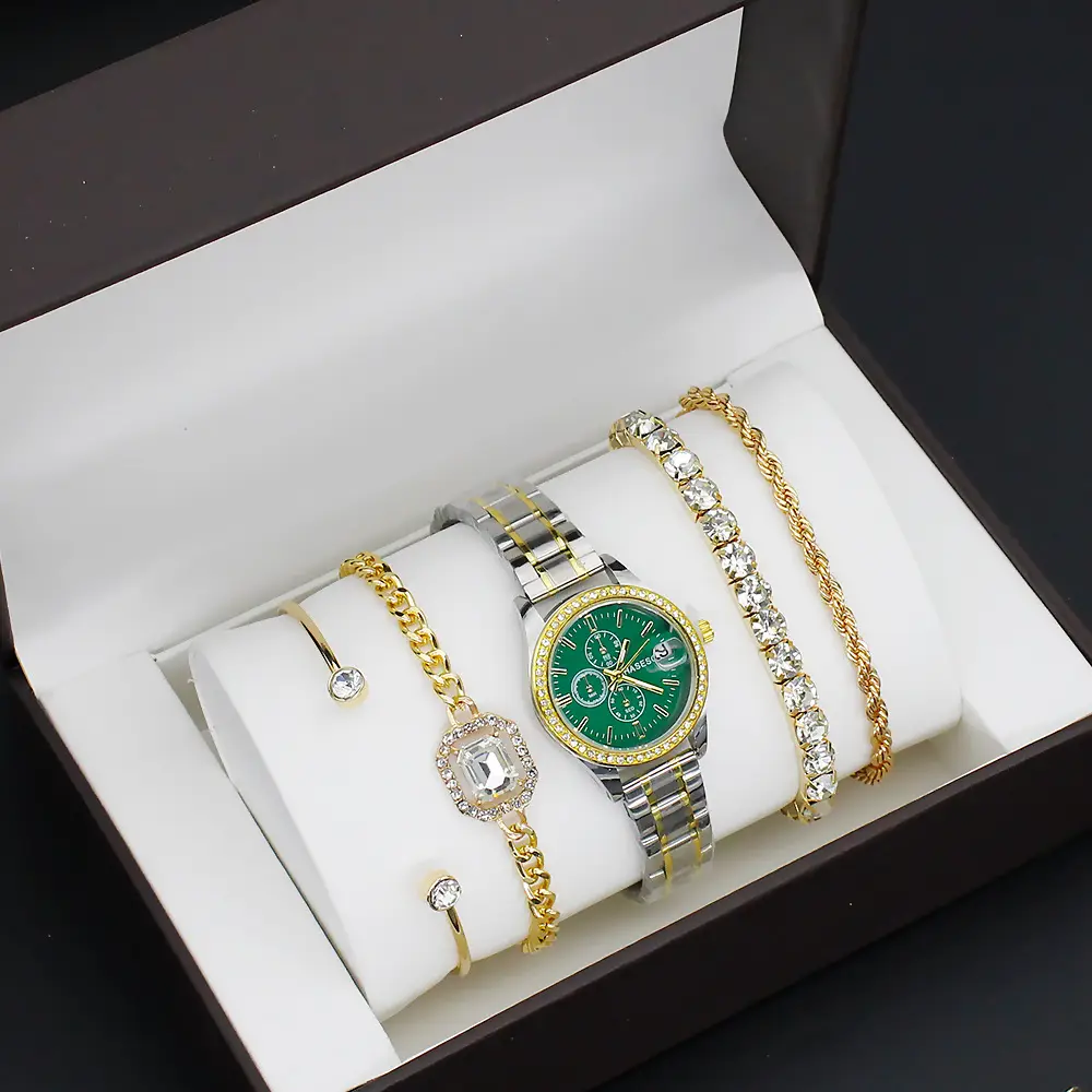 Gold Plated Women's Quartz Watch with Crystal Bracelet — feature 2