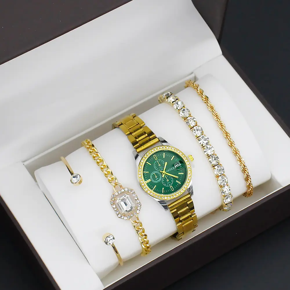 Gold Plated Women's Quartz Watch with Crystal Bracelet — feature 7